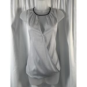 Ann Taylor Sleeveless Faux Wrap Geo Print Blouse, White & Black, Sz: M, 83-42